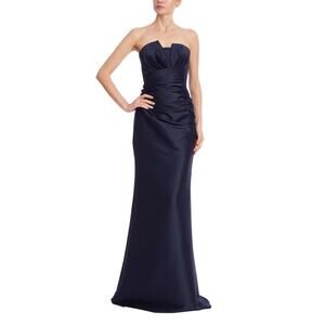 Badgley Mischka sz 4 NWOT Strapless Ruched Mikado Trumpet Gown $695 Origami Navy